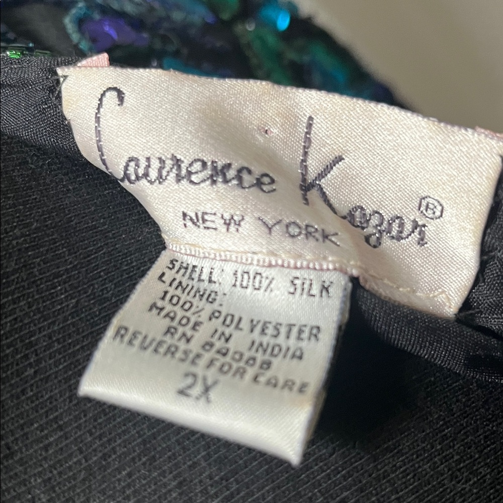 Laurence Kazar 100%Silk Sequined Black Top Green, Teal. Vintage. Size 2X - Picture 2 of 5